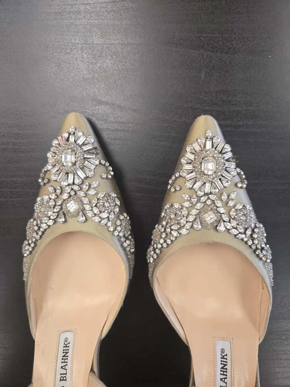Authentic Manolo Blahnik Crystal Embellished Slingback Heels EU 37.5